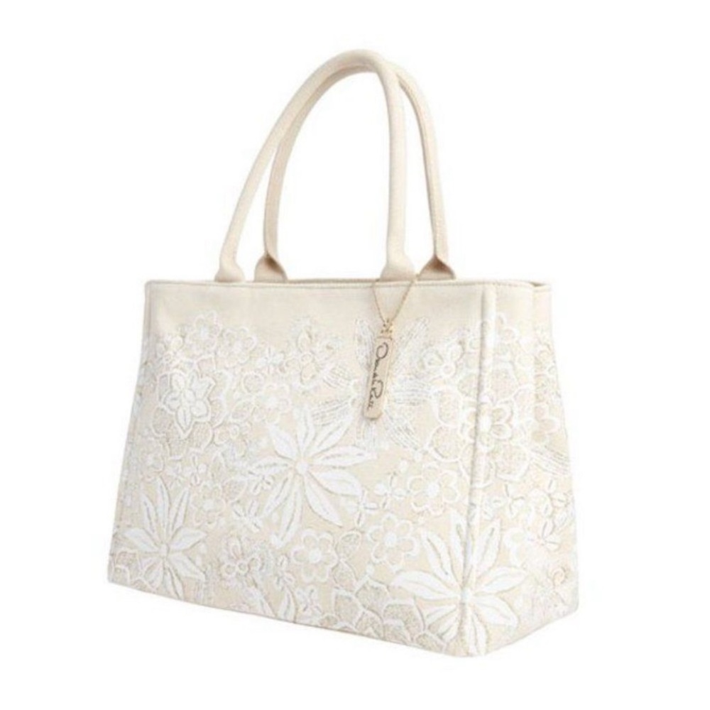 Oscar De La Renta Embroidered Floral Lace Feminine Tote Handbag Purse
